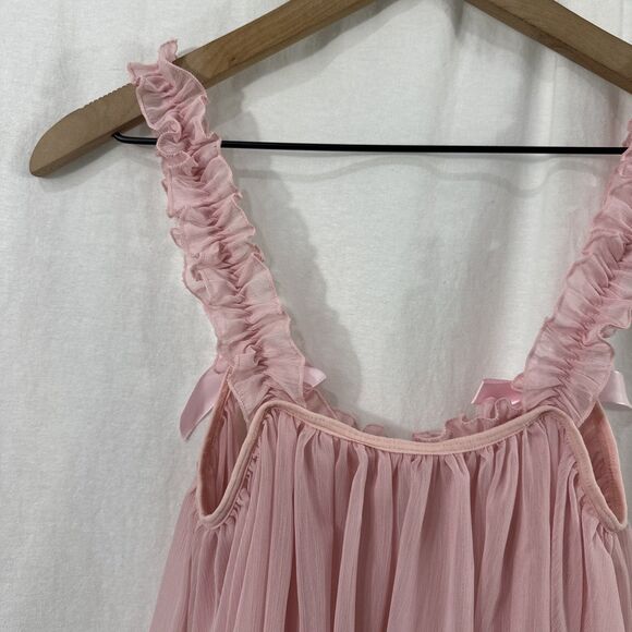 Unbranded Pink Sheer Ruffle Bow Chemise Babydoll Night Dress Womens L Romantic - Picture 8 of 8